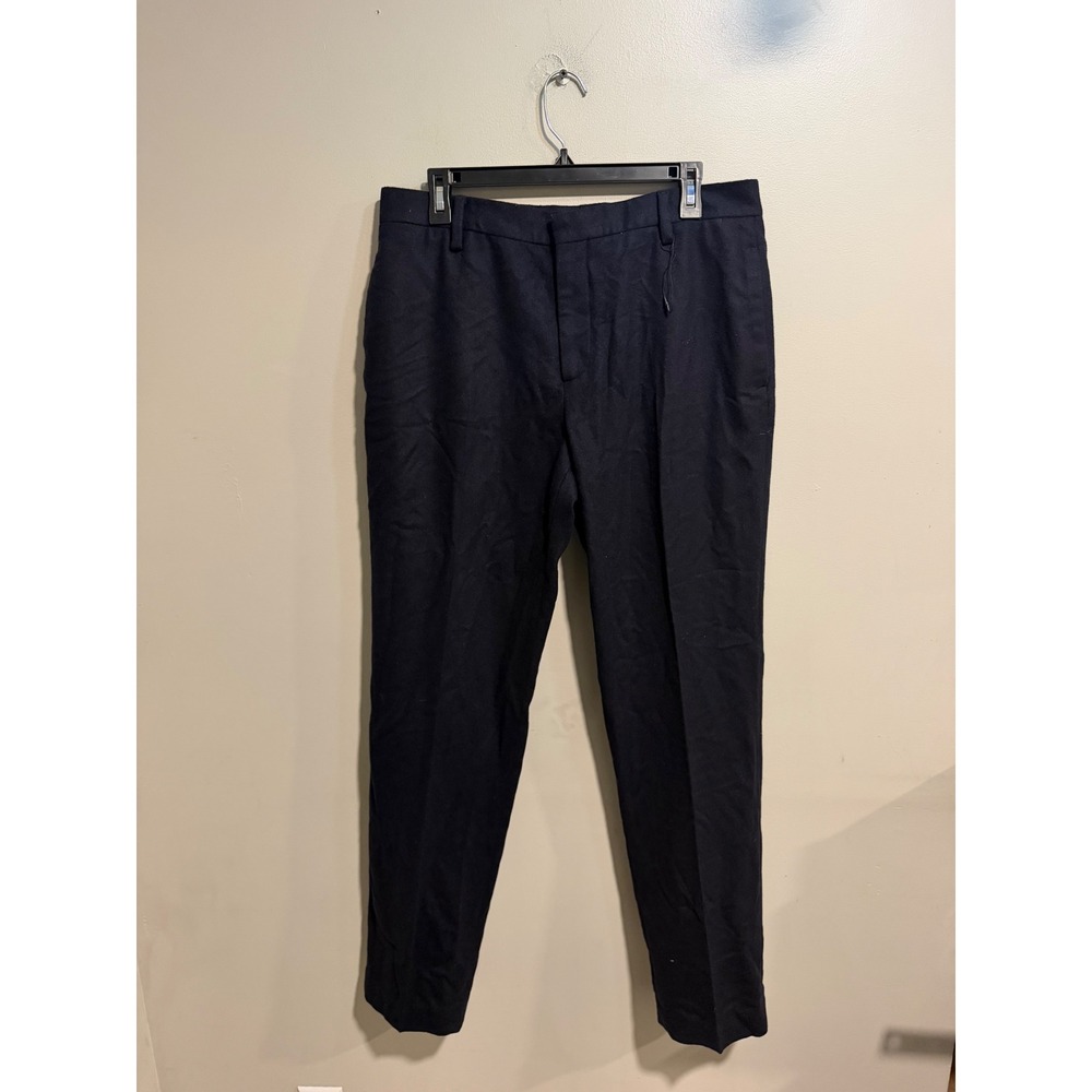 Zara Navy Blue Textured Straight Leg Trousers Size USA 32 Mex 32